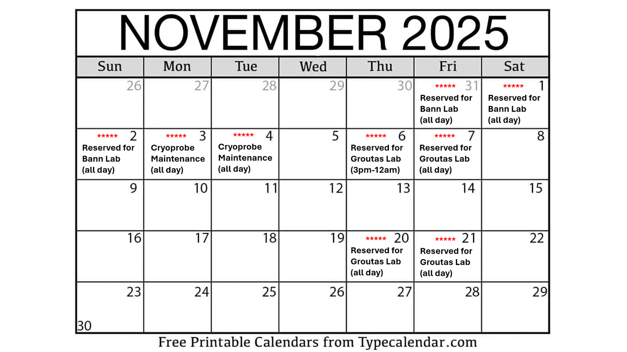 NMR reservation schedule for November 2025