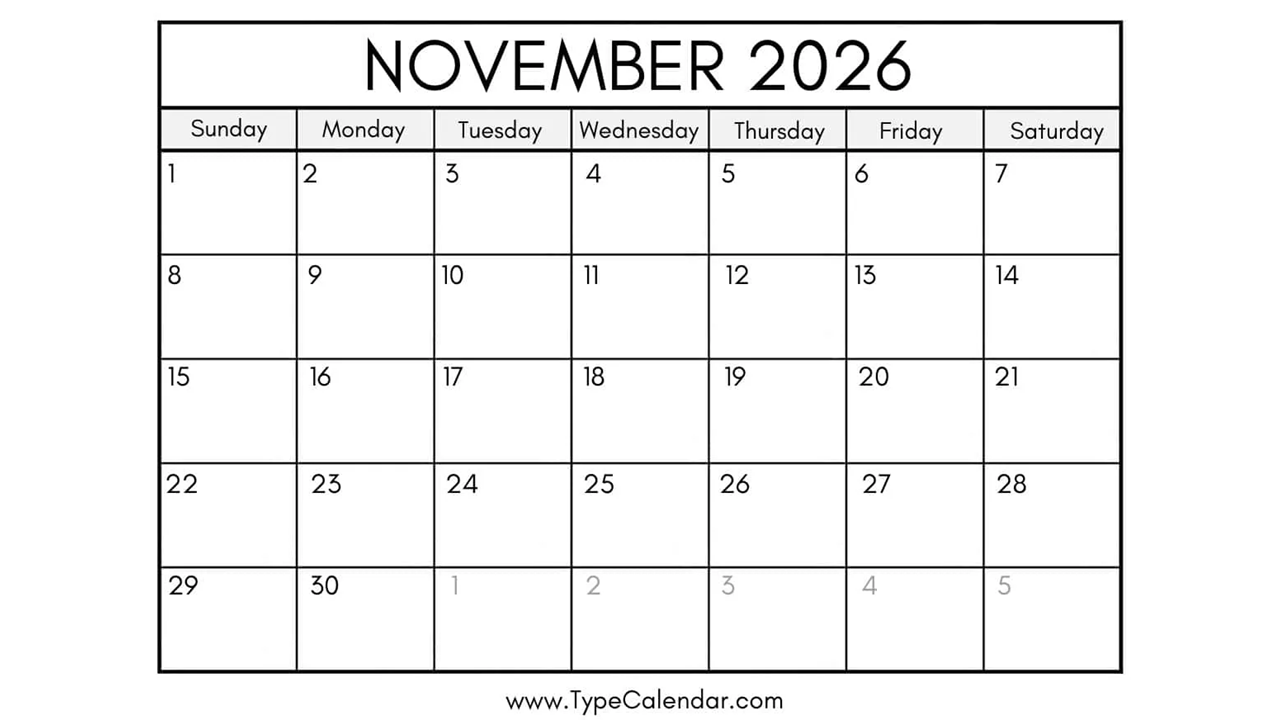 Reservation calendar for November 2026