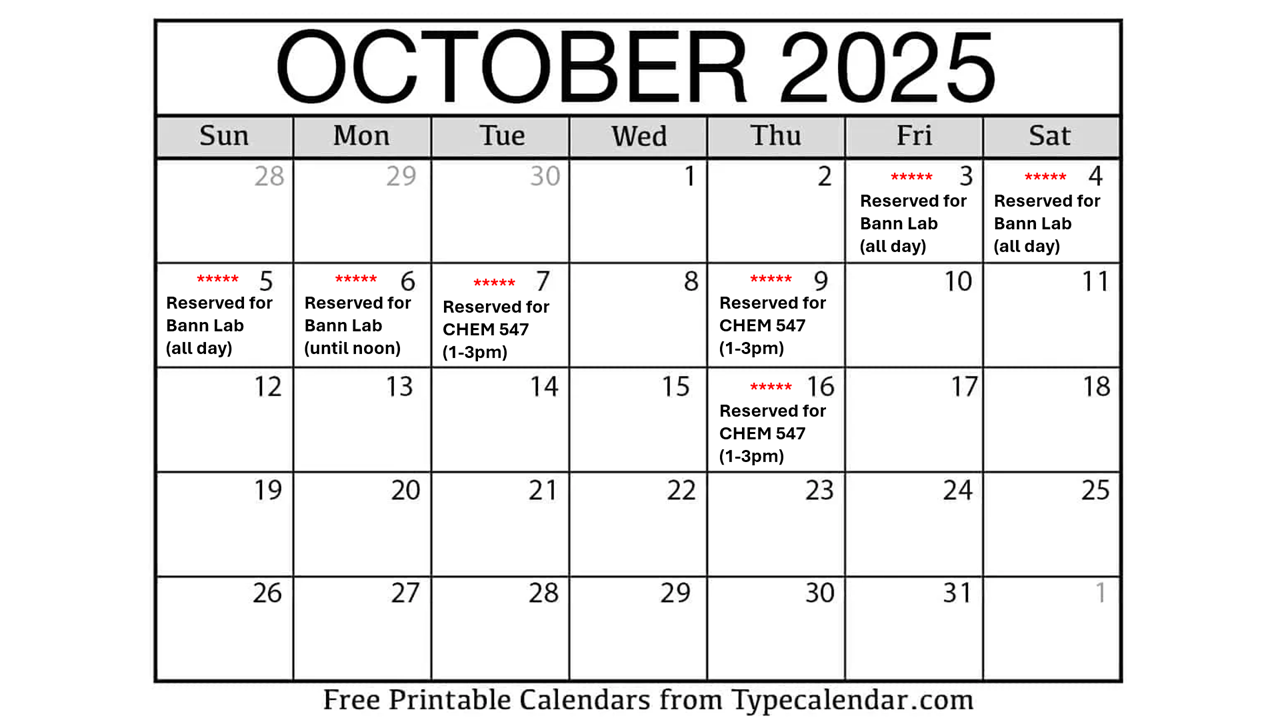 NMR reservation schedule for October 2025