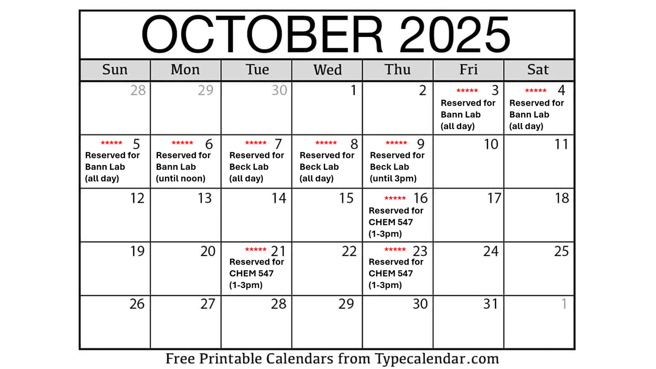 NMR reservation schedule for October 2025