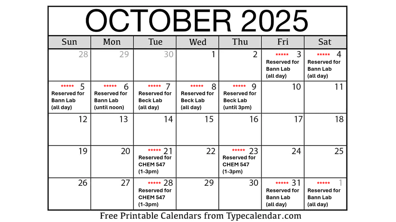 NMR reservation schedule for October 2025