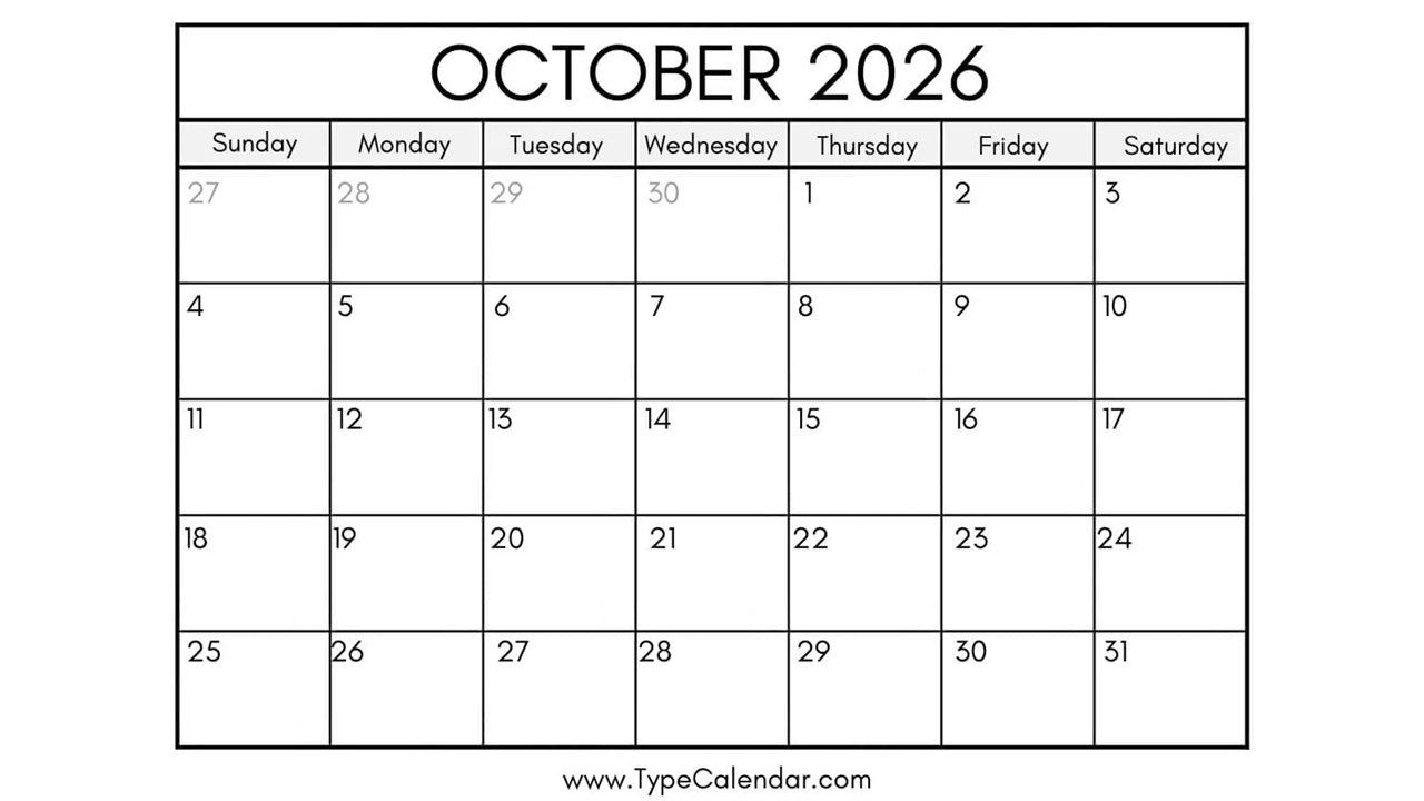 Reservation calendar for October