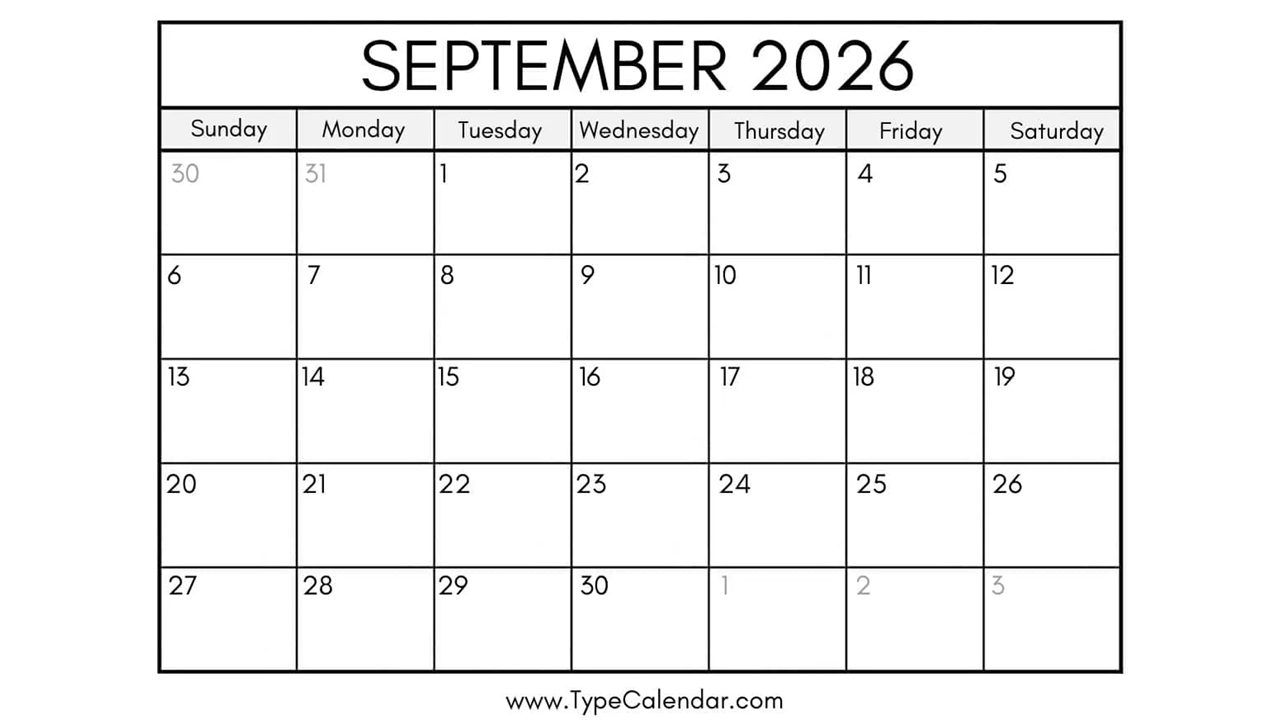 Reservation calendar for September 2026