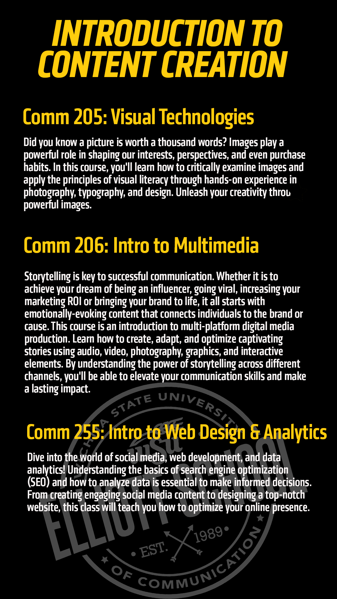 List of three content creation courses