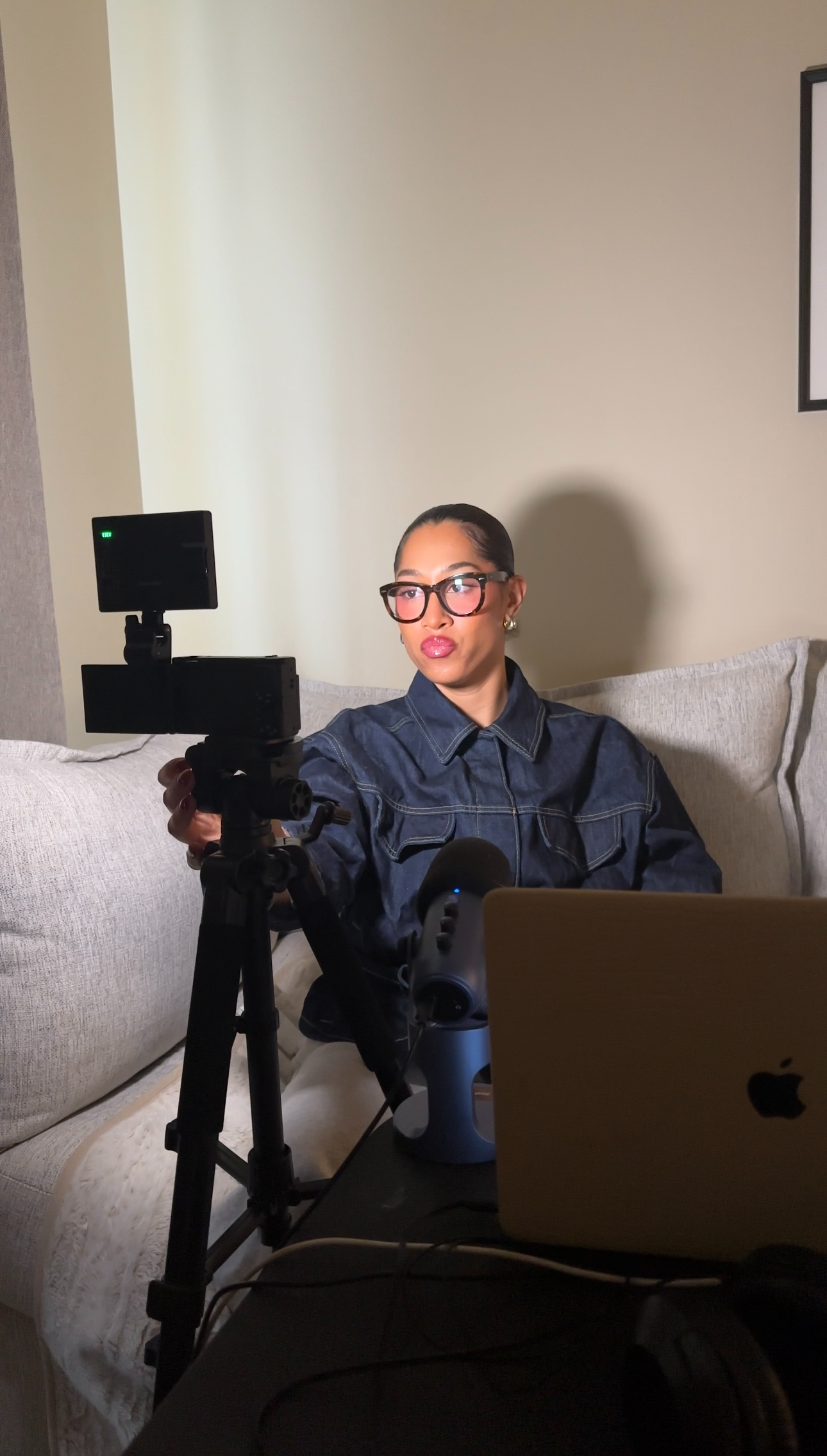 Jadyn filming for her podcast, Let's Have Breakfast