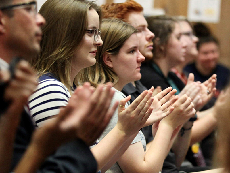 Undergraduate creative writing students attend a Writing Now Reading Now event