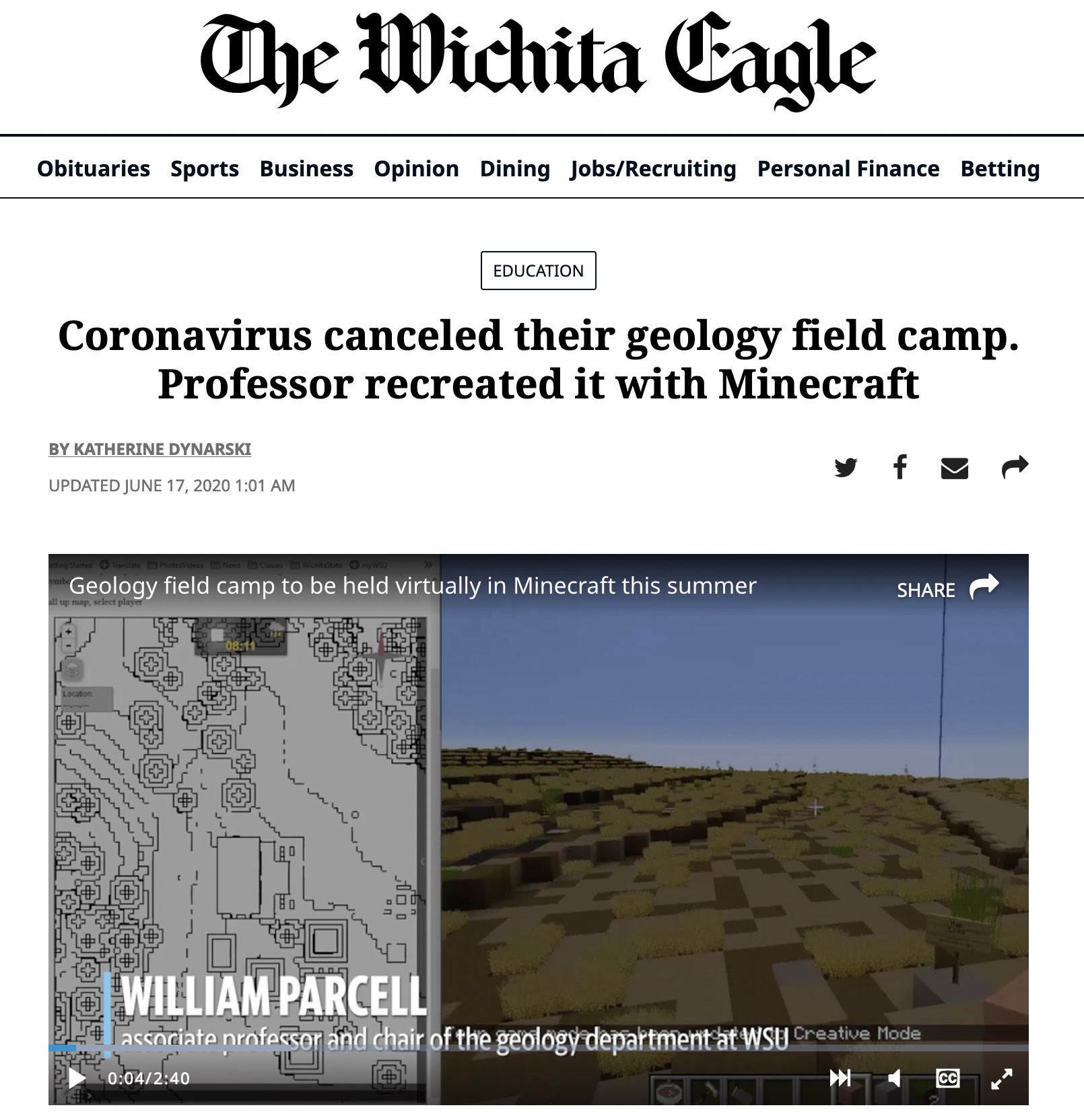 Screenshot of a story on The Wichita Eagle's website