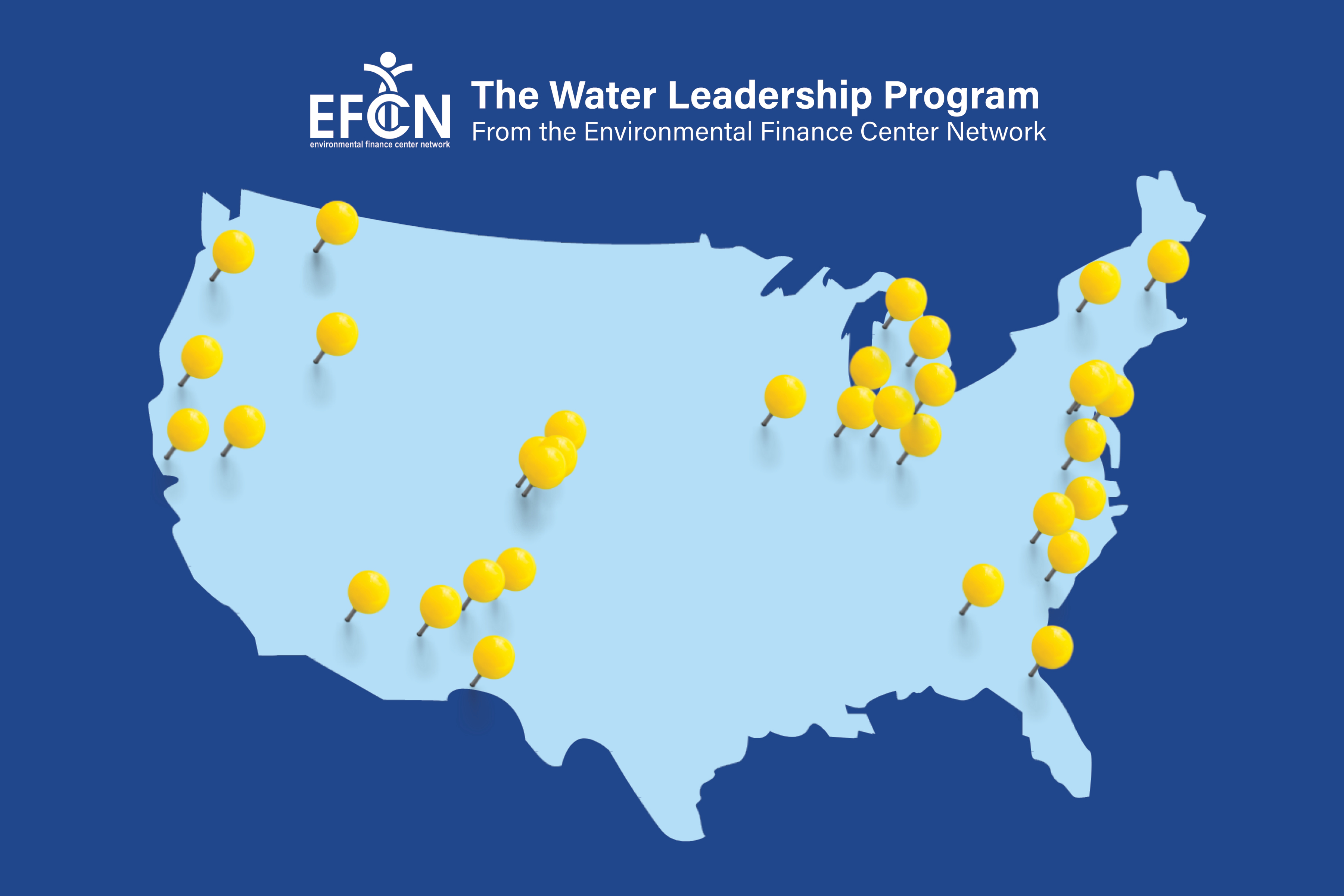 Image of a map of the United States with pins in the areas from which the cohort members are.