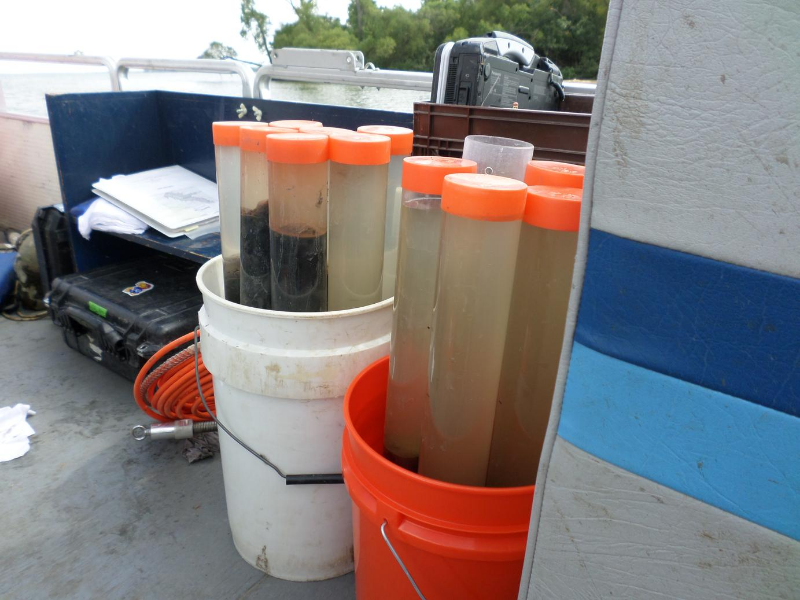 Core samples of Marion Reservior sitting in buckets