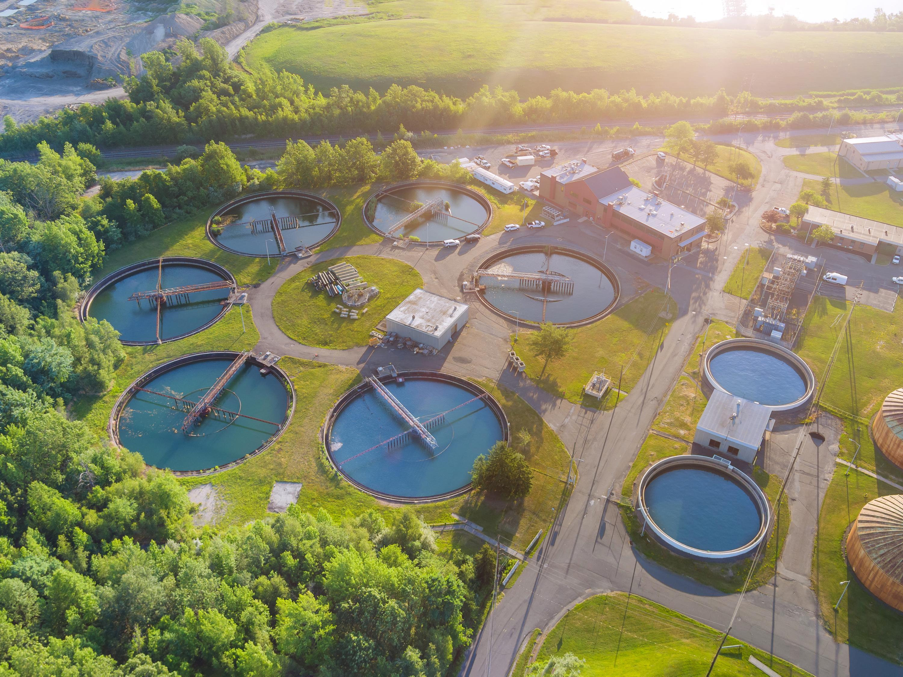 aerial view of a water treatment plant
