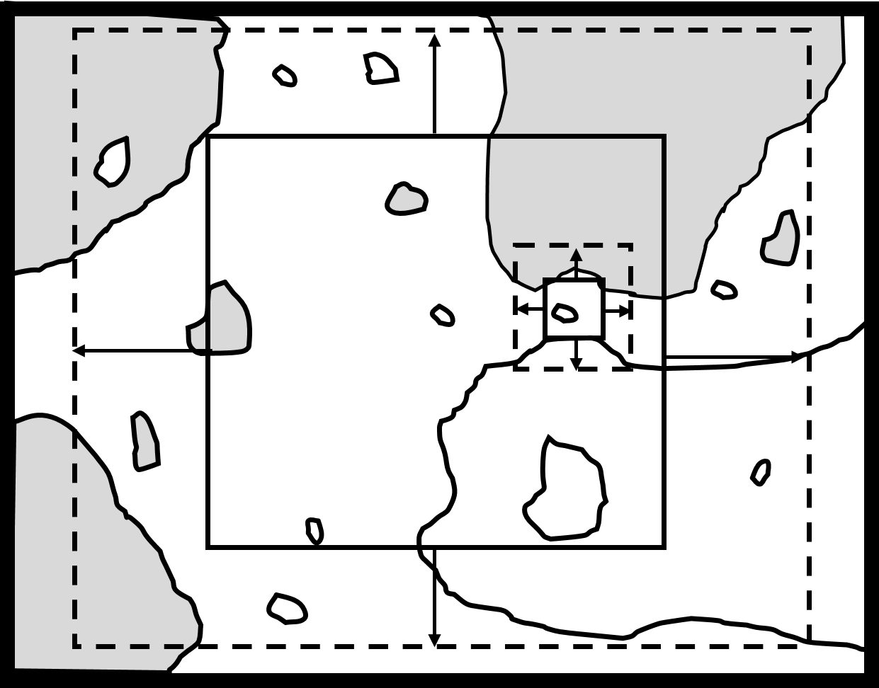 Generic image of a topo map with three nested boxes to indicate boundary choices.