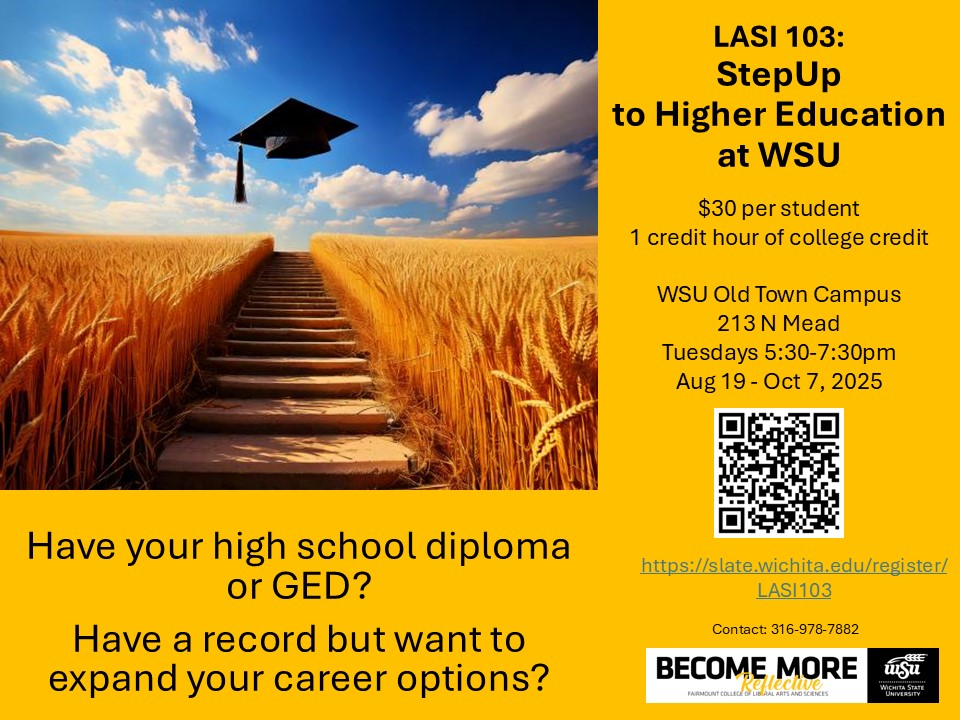 Flyer for LASI 103 StepUp to Higher Education course for prospective students who have a criminal record