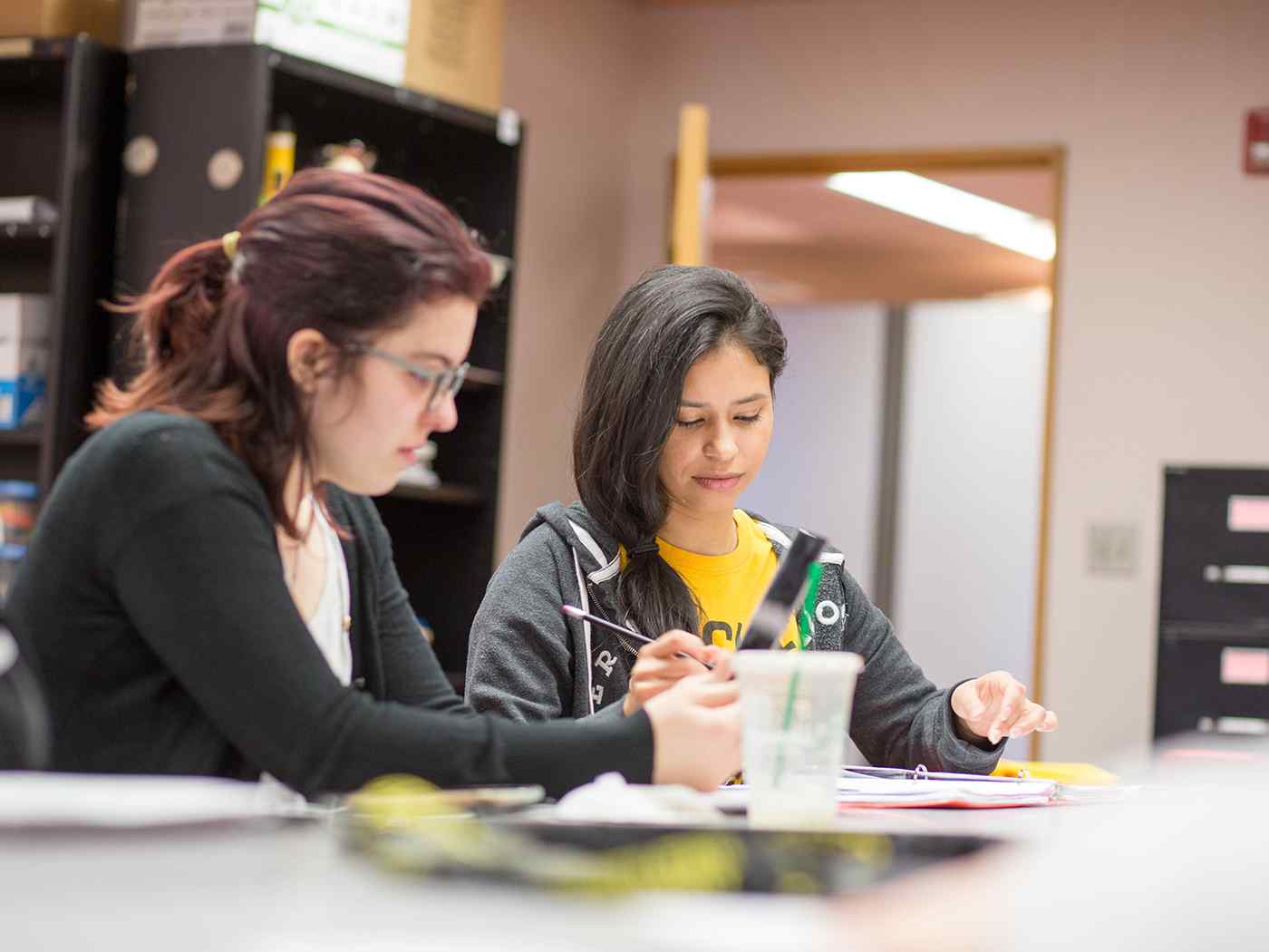 Two students study