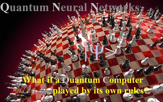 round chess board with text "What if a Quantum Computer played by its own rules?"