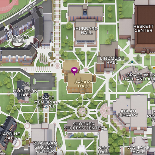 Mini map displaying the location of Jabara Hall. You can click to visit the WSU interactive campus map.