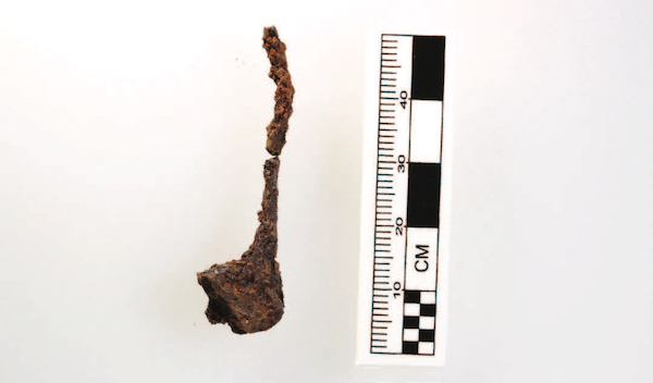 Photo: Mitchell Young, a senior in anthropology, found this Spanish horseshoe nail at the Etzanoa site.