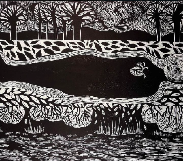 Black and white print by Nancy Steele-Makasci.