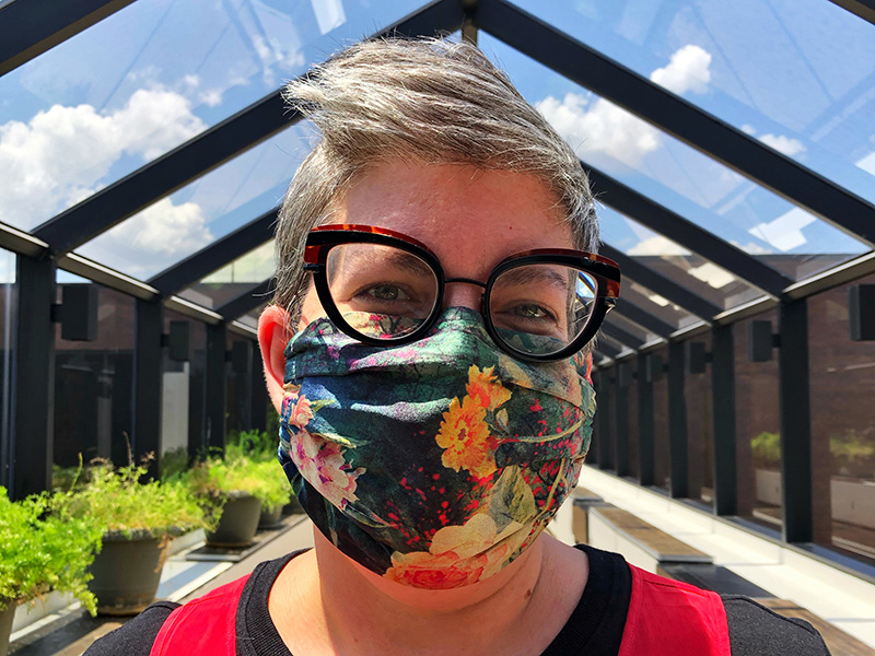 Emily wearing a mask