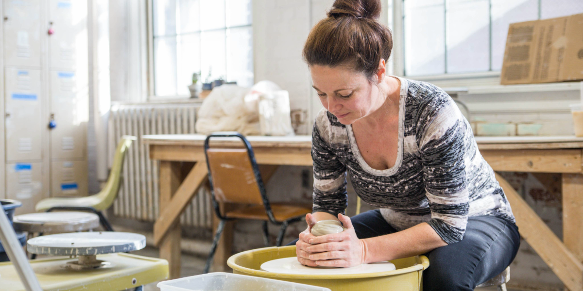 Student working with clay.
