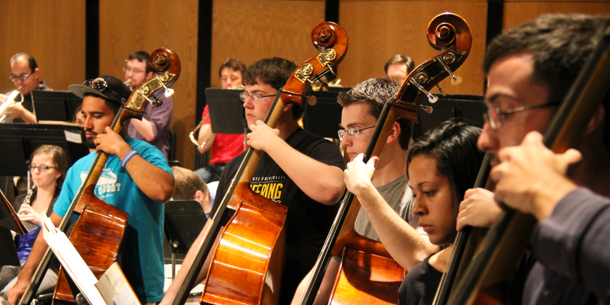 Students playing the string bass.