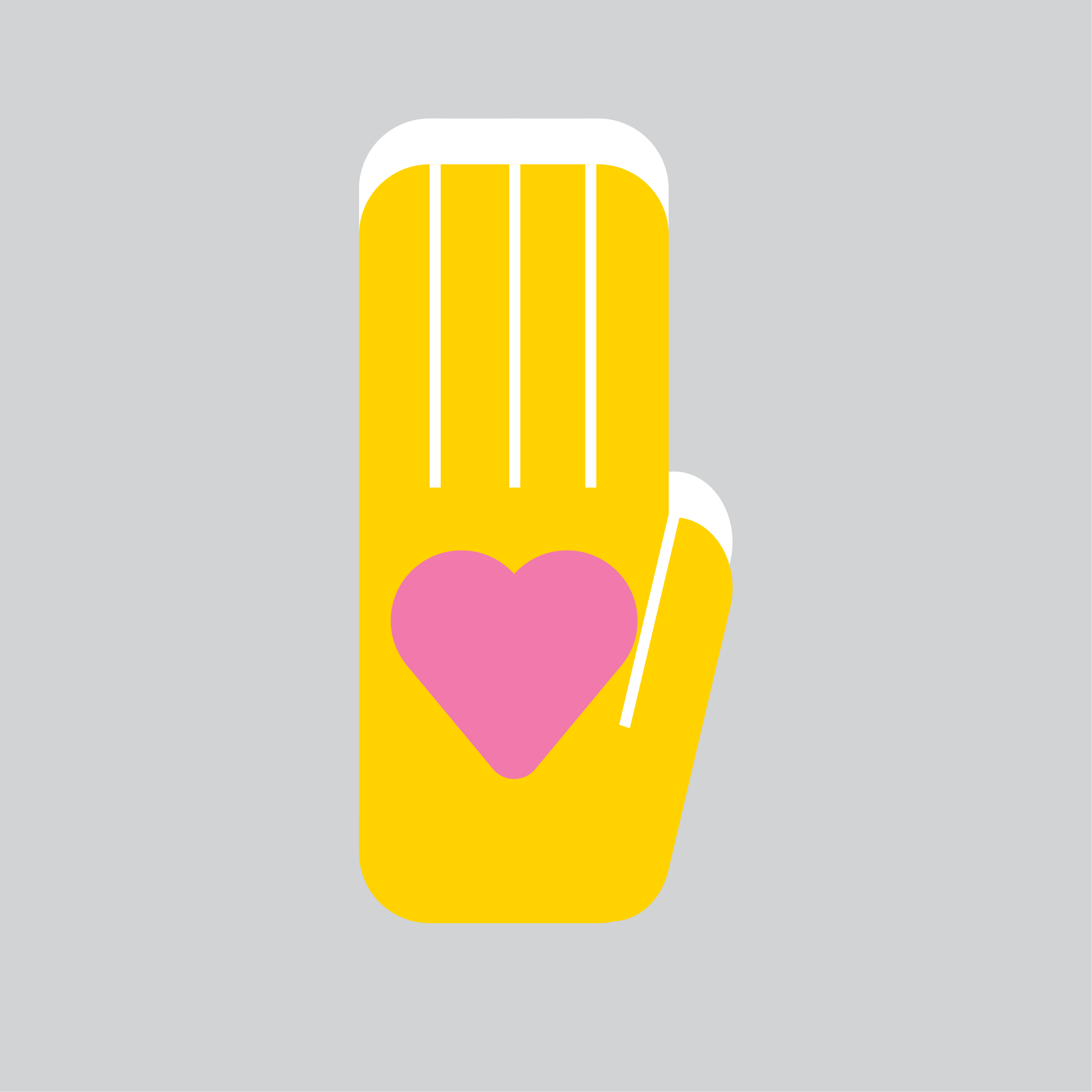 a vector image of a yellow hand with a pink heart in the center