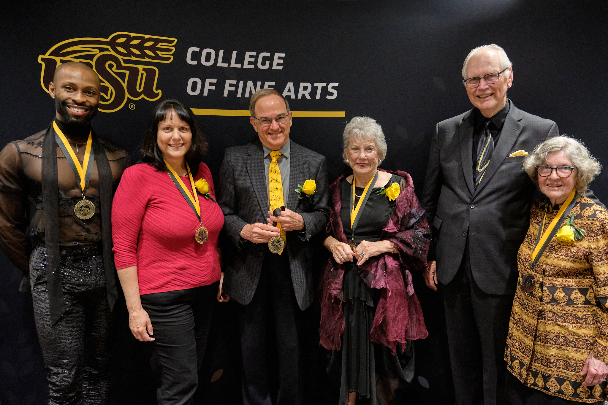 A group portrait of, left to right, Taurean Everett, Cheryl Moffatt, Jerry Juhnke, Mary Sue Foster, Rodney Miller and Mary Joan Waid.