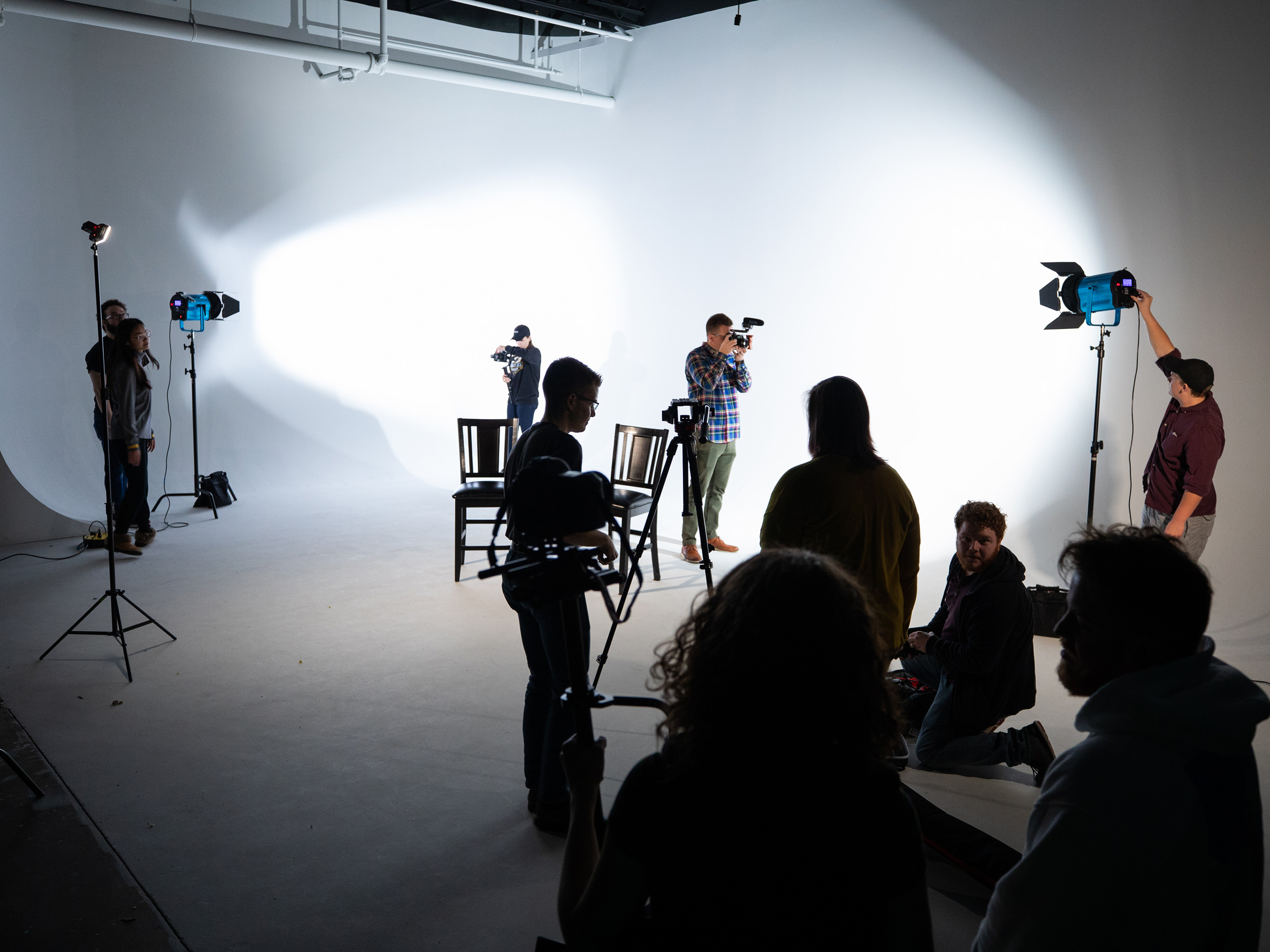 Group of students in film studio