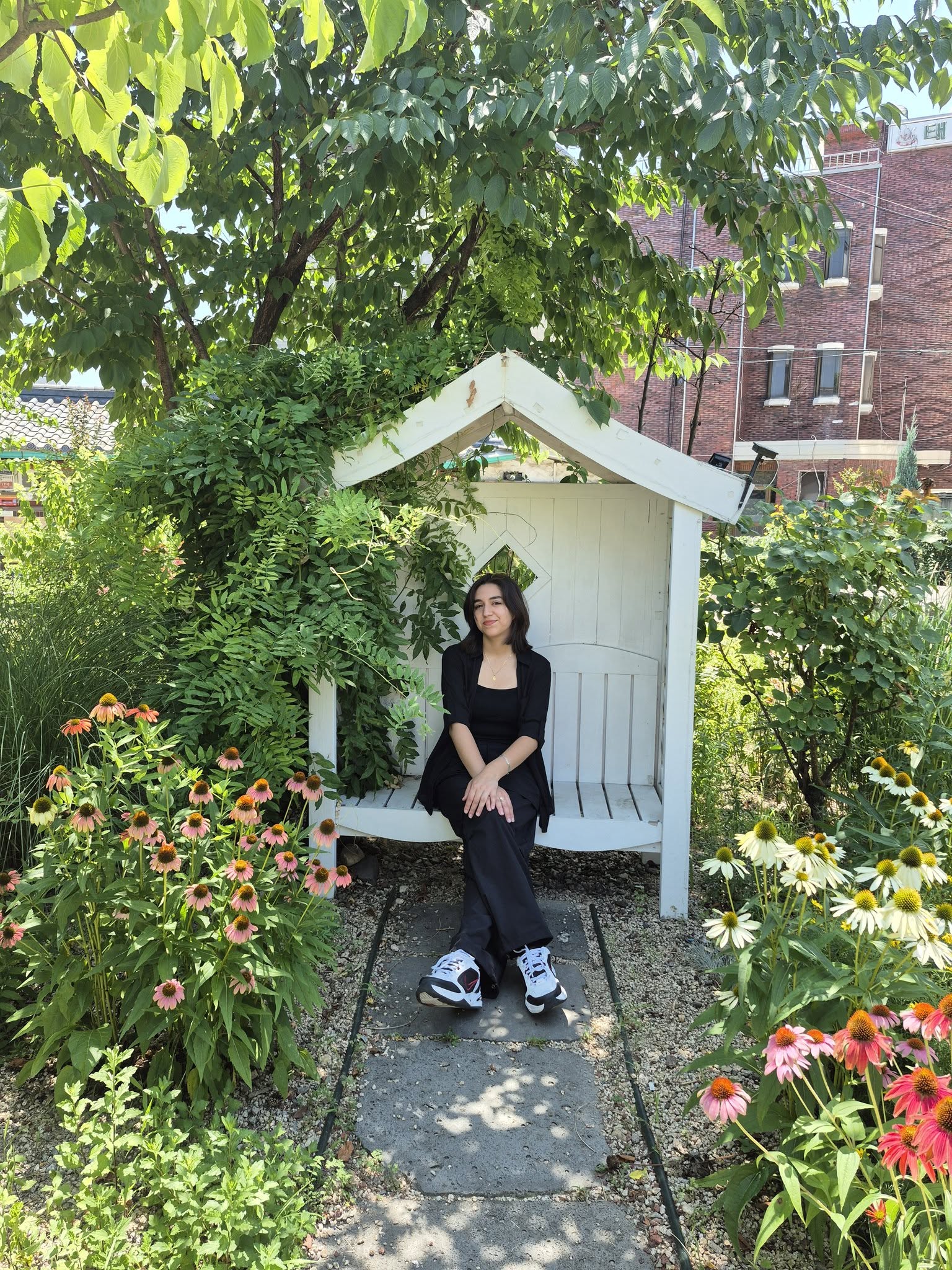 Yasmin Plascencia on a bench.