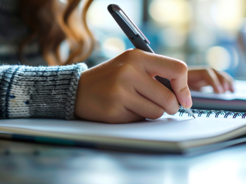 Student writing notes