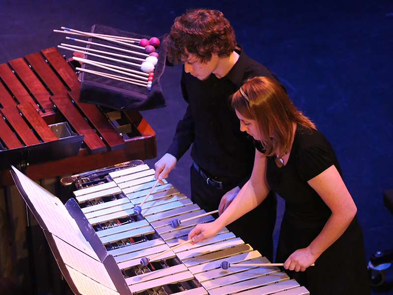 Percussion students play the marimba
