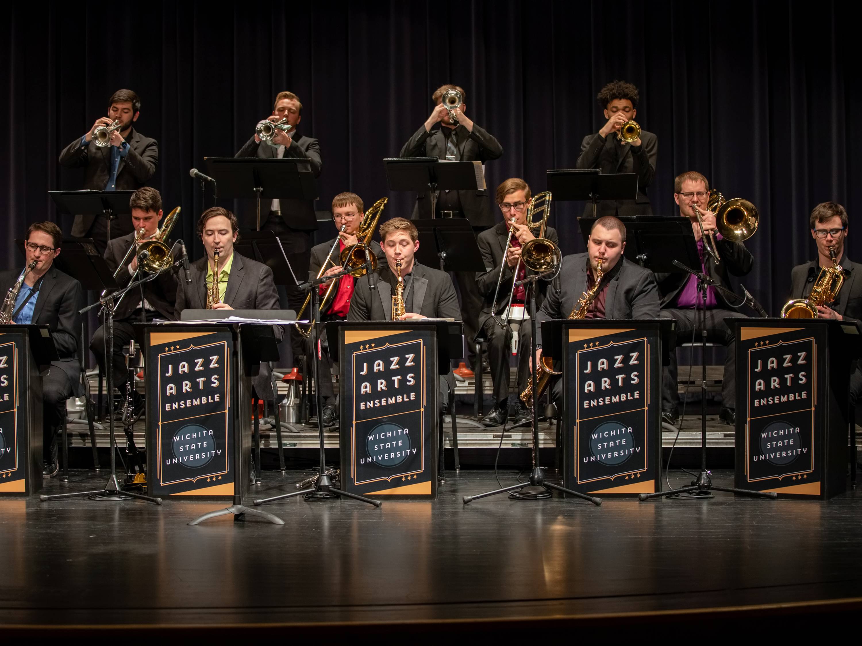 The saxophones from one of our Jazz Arts ensembles performing in a concert