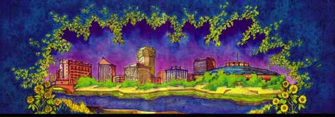 Graphic of Wichita Skyline Backdrop Goldlust painting. 