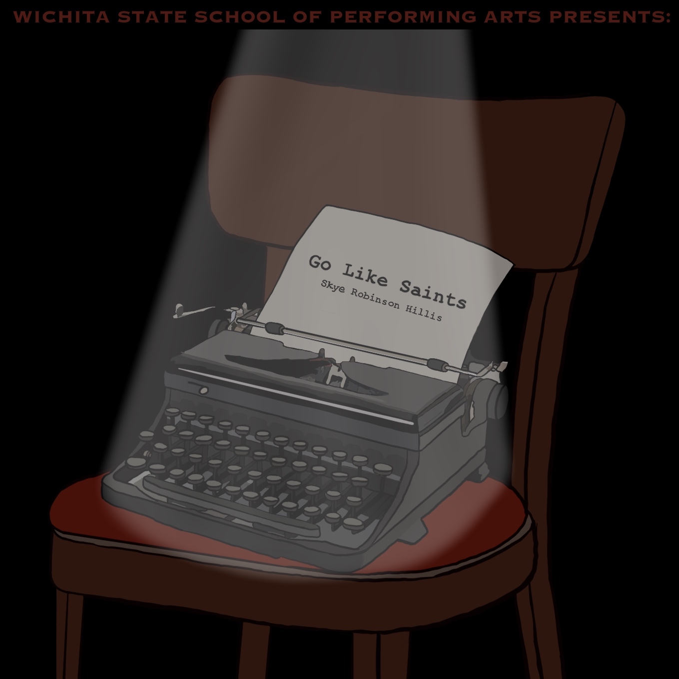 Go Like Saints typewriter on a chair