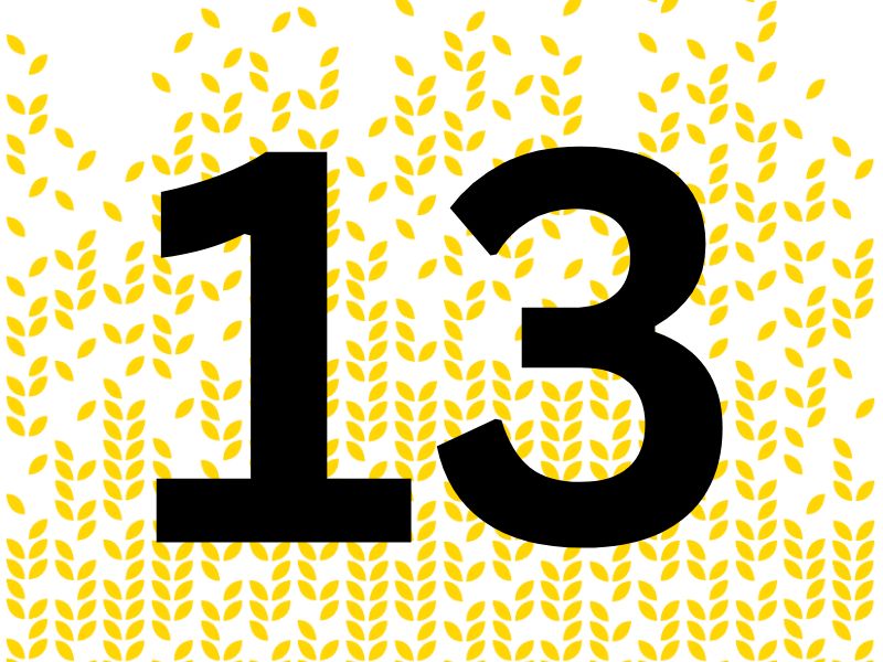 number 13 with yellow background
