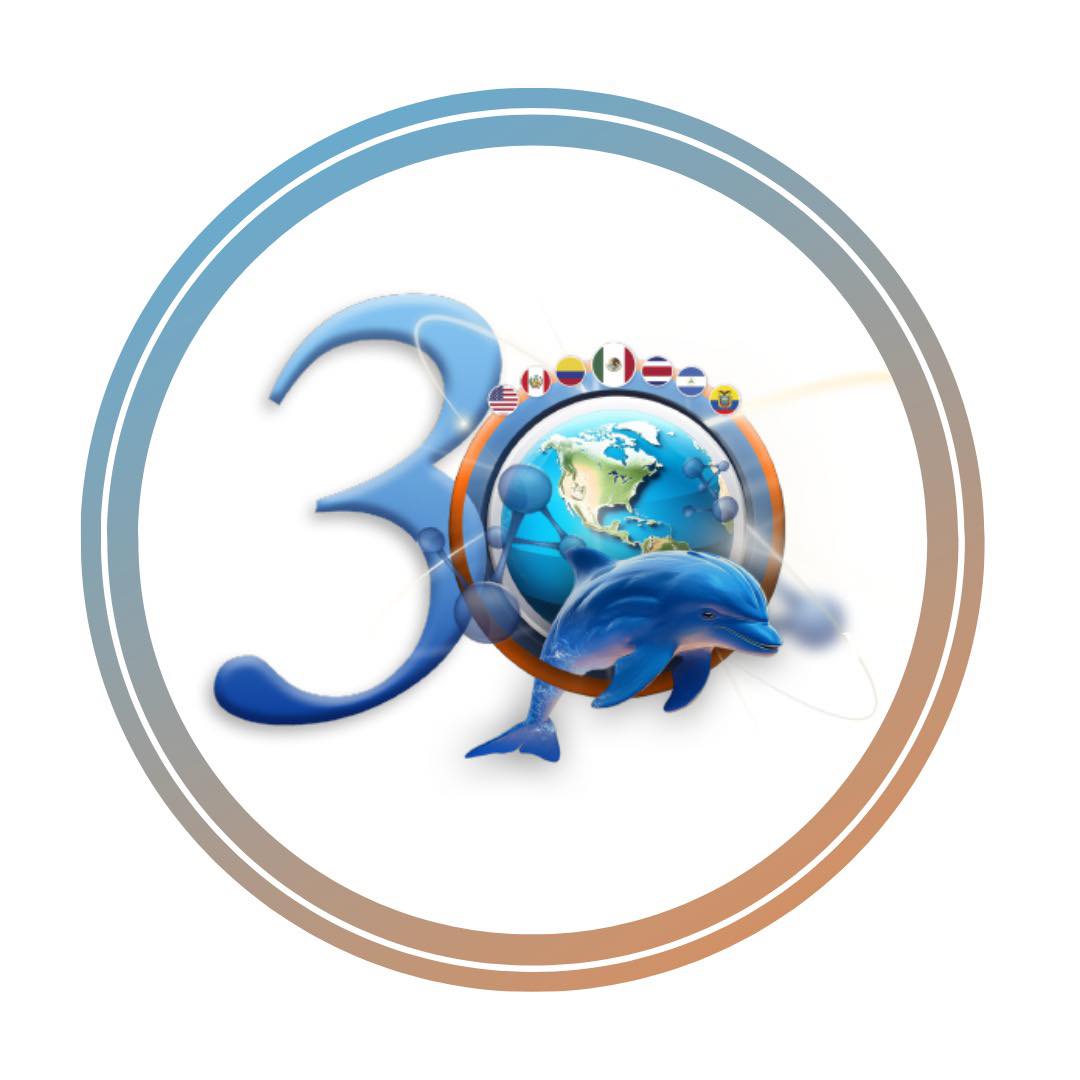 Logo of the Delfin program. It portrays a delfin swimming through a wave