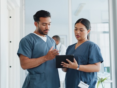 Students looking at an anatomy 