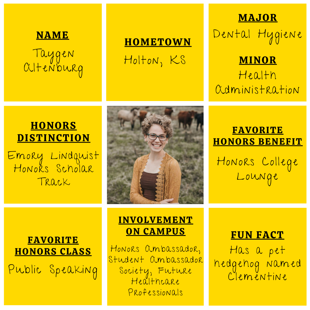 Photo of student with info about her