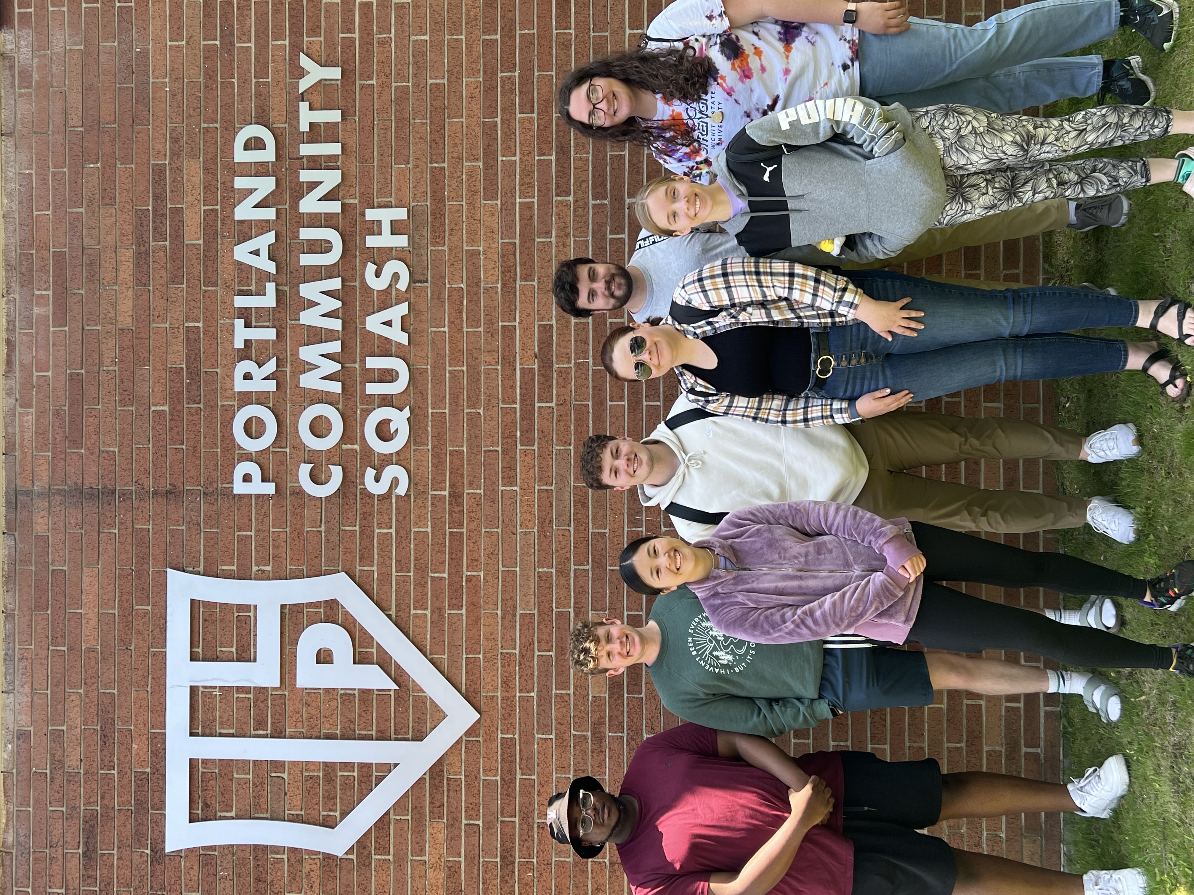 Students in front of the Portland Community Squash Building