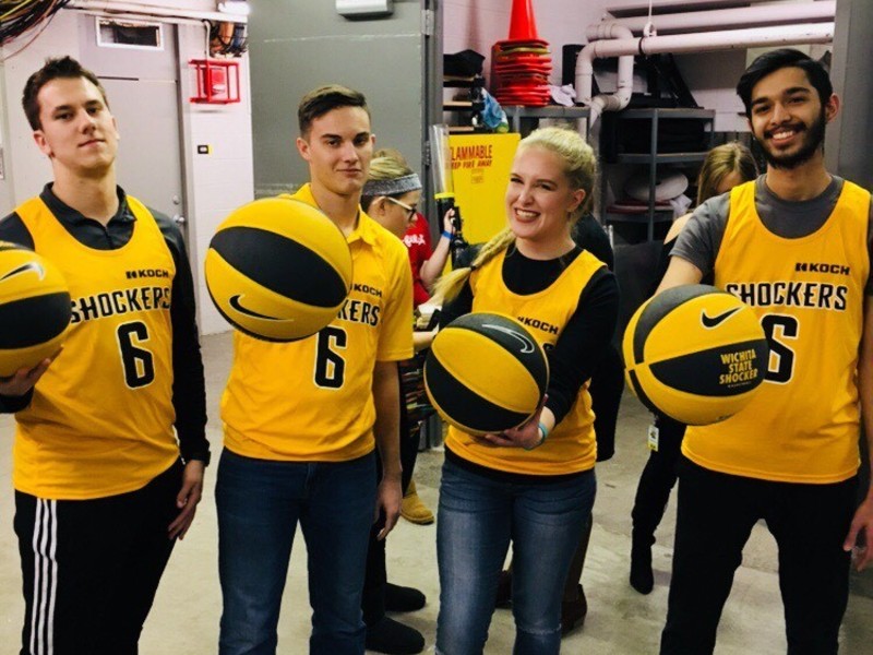 students with shocker basketballs