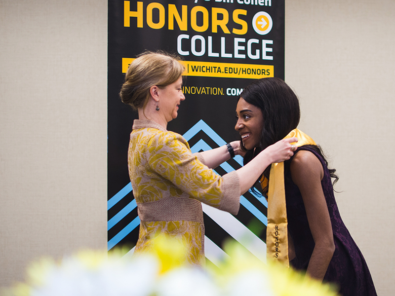 Honor student getting ribbon.