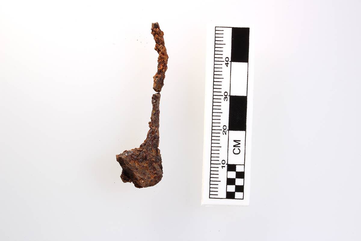 Horse shoe nail found at the battle site of a 1601 Spanish and Native American battle in Kansas.