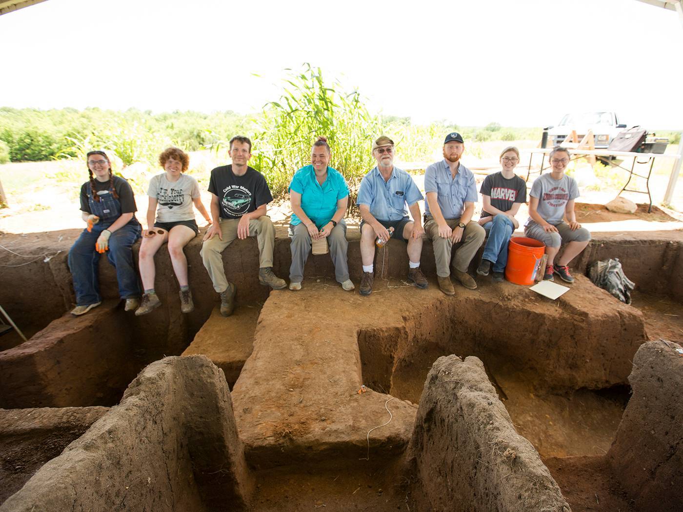 Anthropology students at a dig site