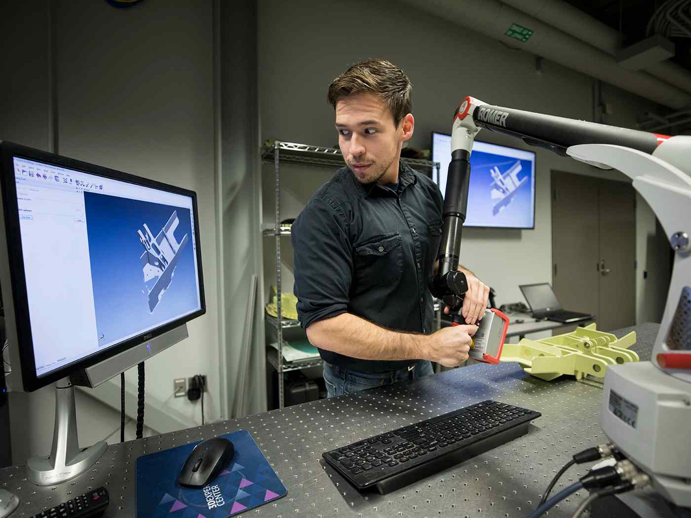 Male Engineering student working in Reverse Engineering lab.