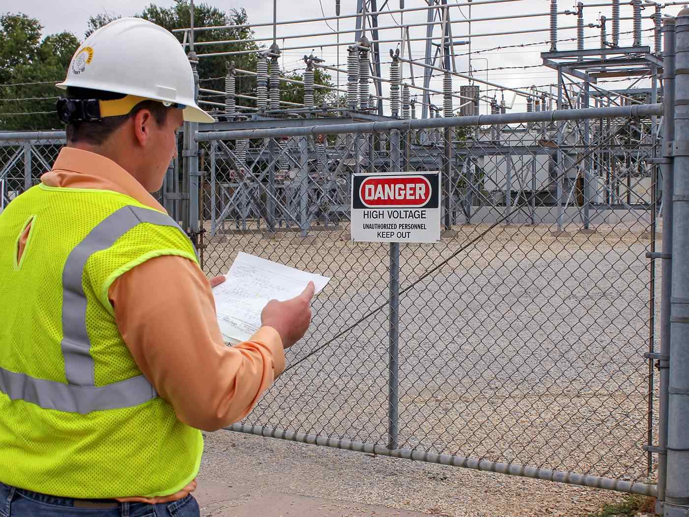 WSU intern working at electric substation.  