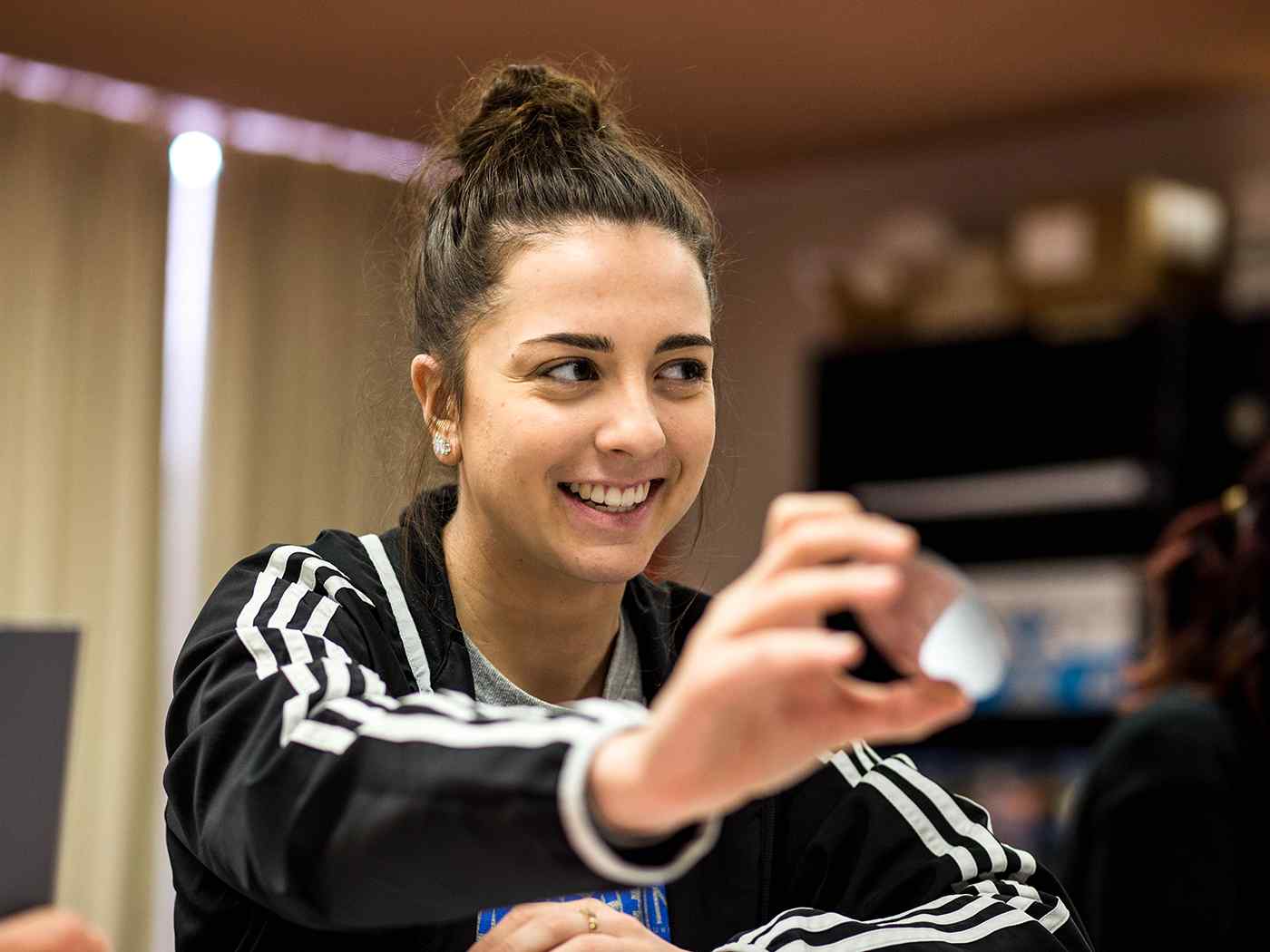 Student performing a science experiment.