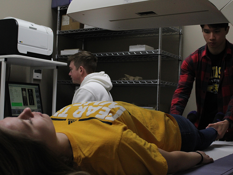 Exercise Science students performing a test in the Human Performance lab.