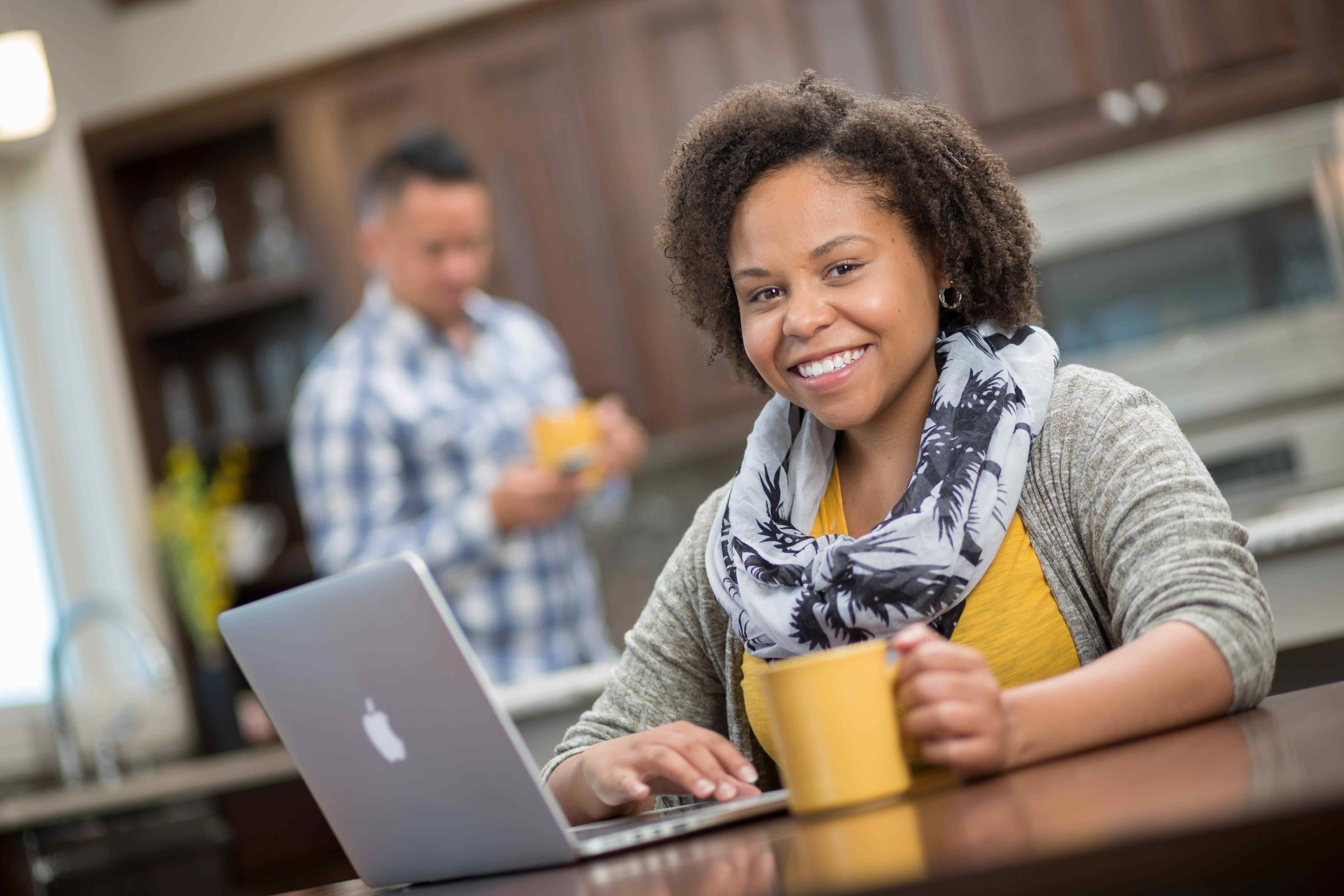 Mature woman taking online class.