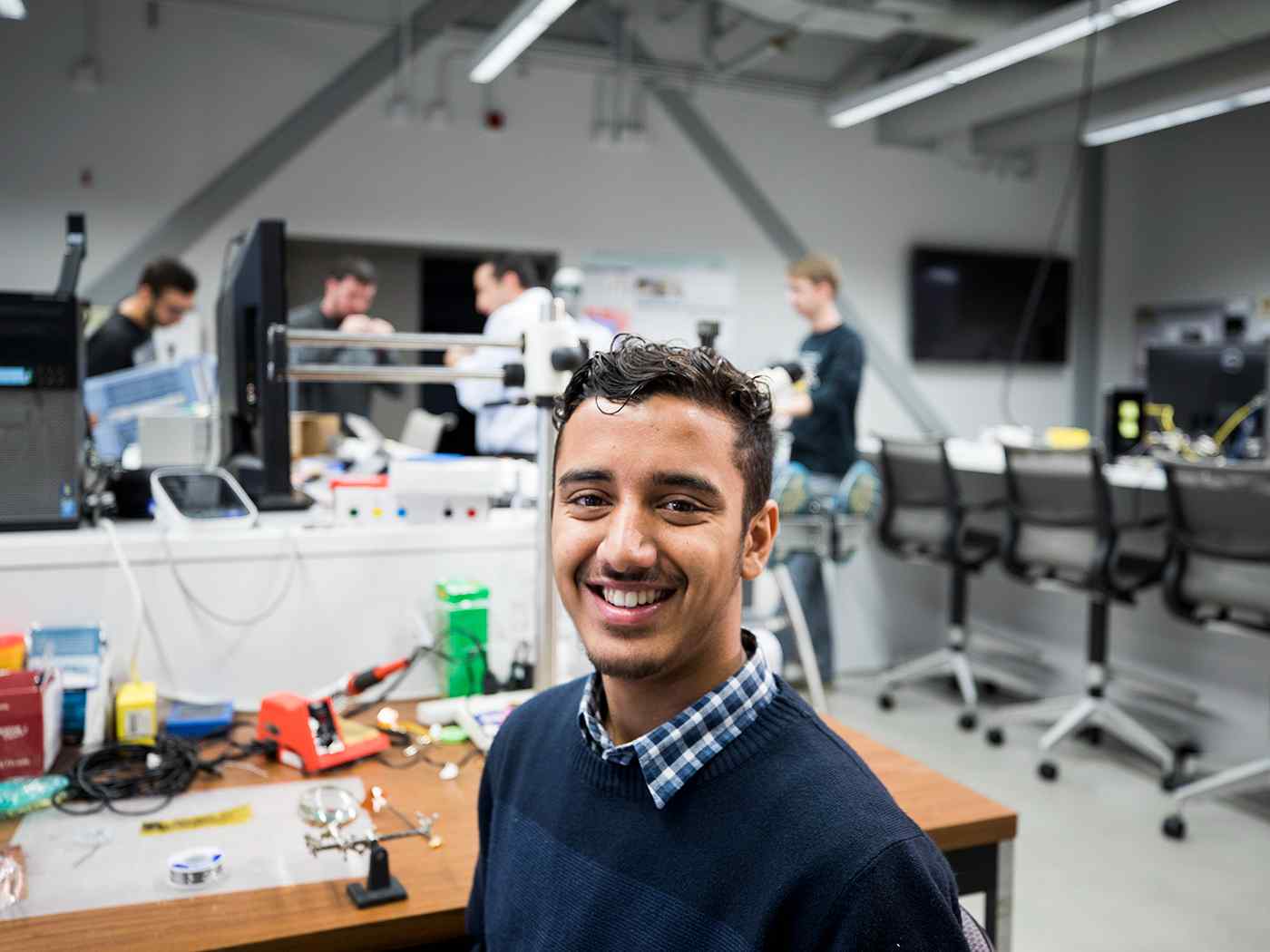 Student in engineering lab.