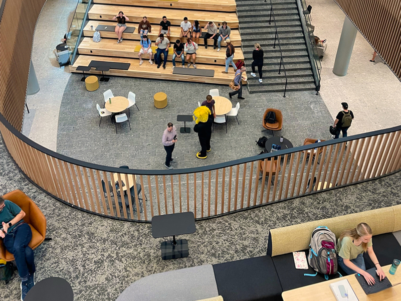 Students leaving the Barton School of Business.