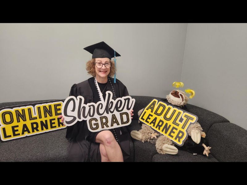 Pam Nelson in her cap and gown